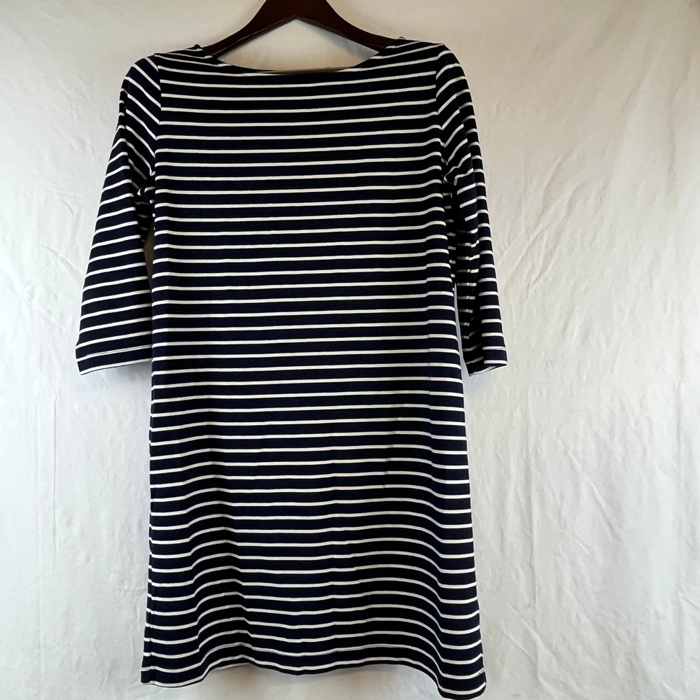 Gap Striped Dress Boat Neck 3/4 Sleeve Navy Blue White City Casual Small Basic